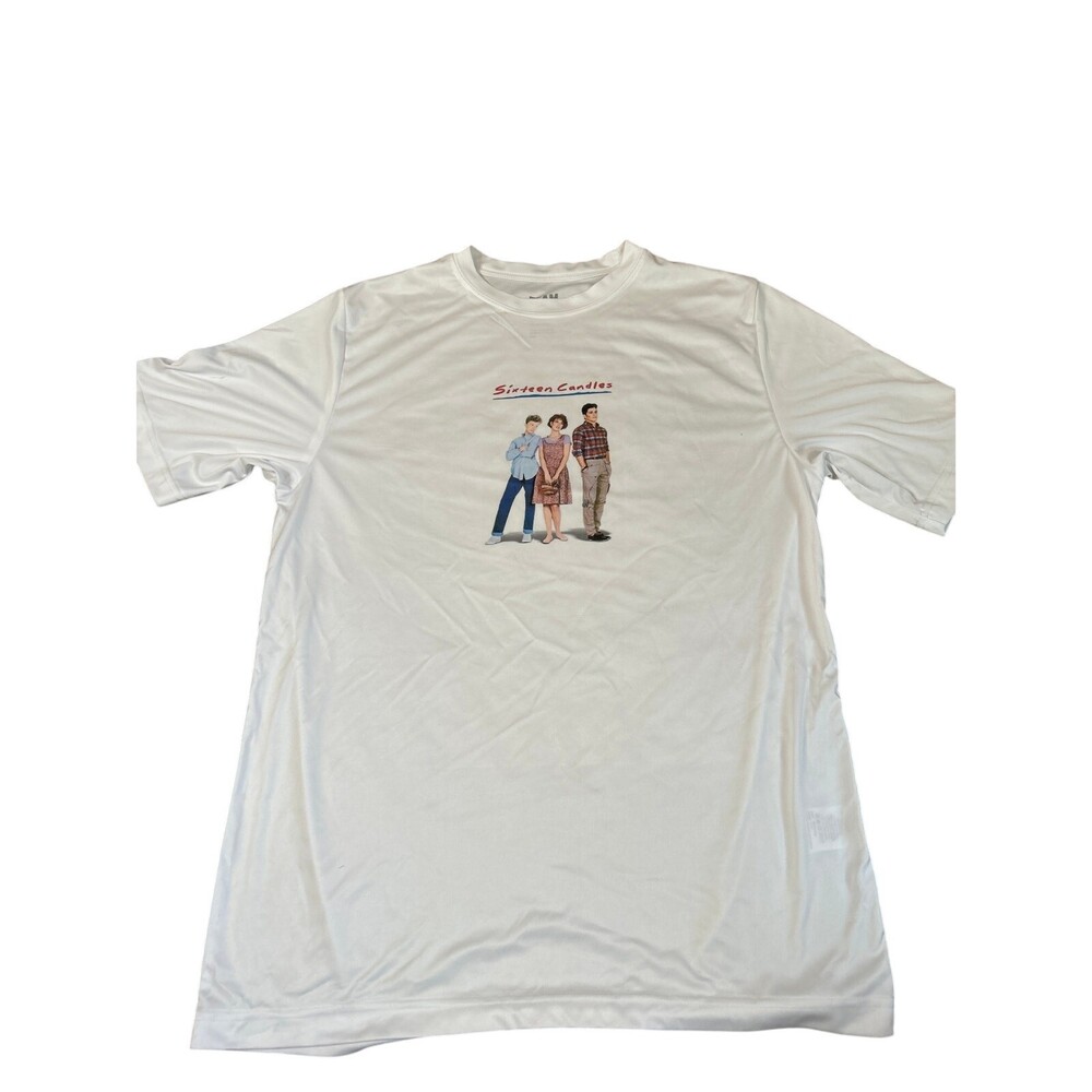 Unisex men's 16 Candles graphic T-shirt white spandex stretch material SZ M